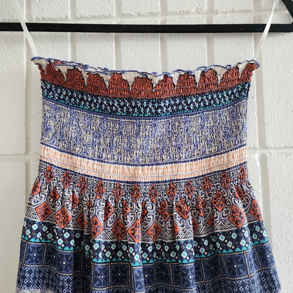 Gap maxi dress smocked stretch geometric bohemian side slits - Picture 5 of 7